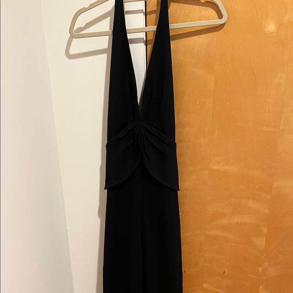 ST. JOHN by MARIE GRAY Black Low Back Evening Gown with Drape in Front